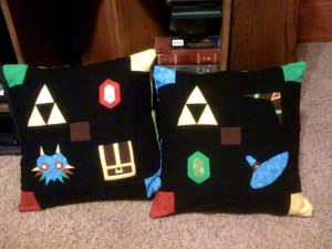 Pillows made for the boys, from the free patterns on fandominstitches.com